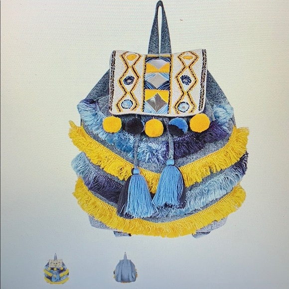 Freesia denim pompom & fringed backpack - Picture 4 of 5